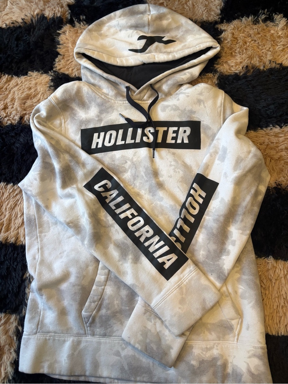 Hollister Light Gray Tie-Dye Zip-Up Hoodie with Black Logo